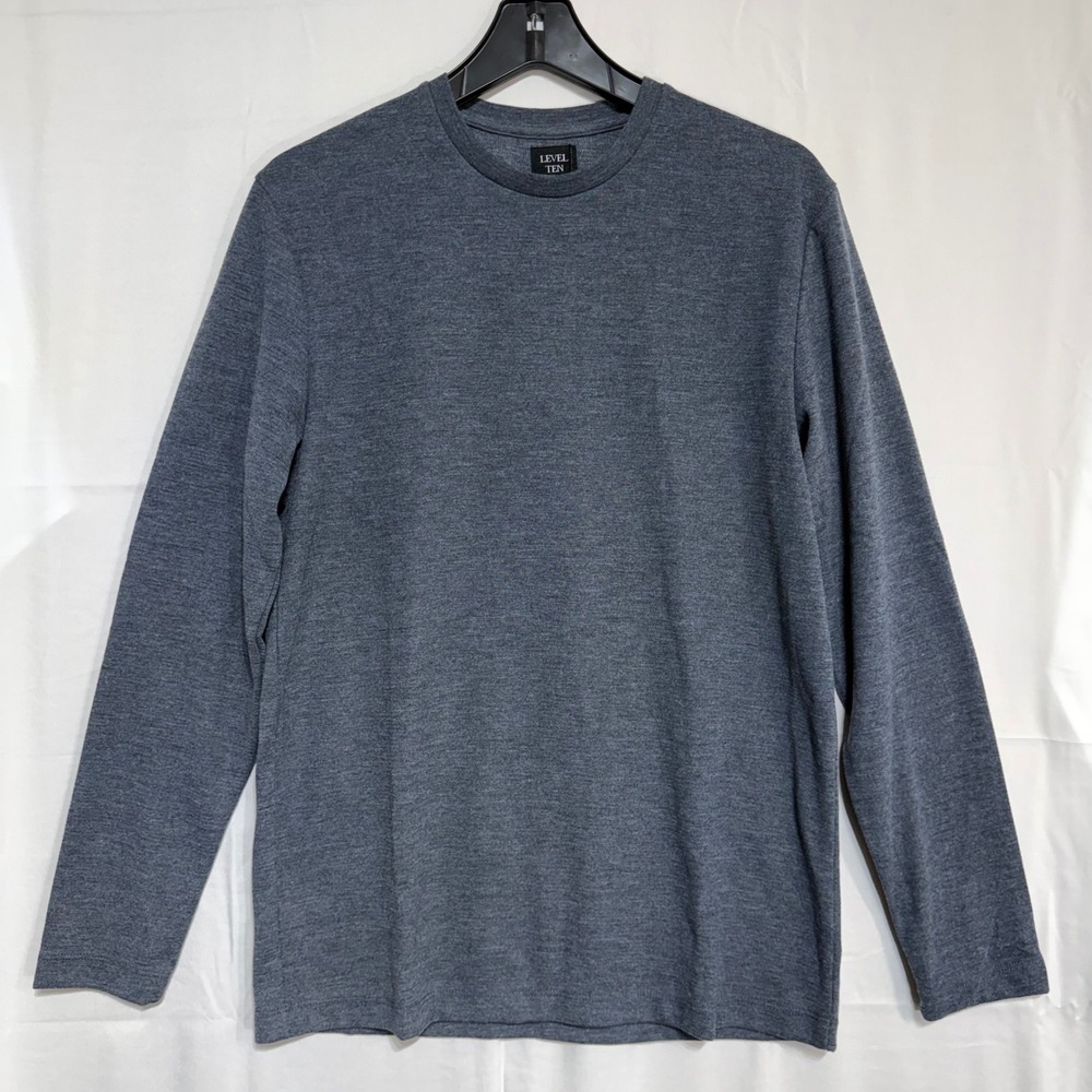 Level Ten Mens Long Sleeve Knit Shirt Navy Heather Crew‎ Neck Small NWT